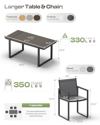 Oasbira Full Grounded Outdoor Dining Set, Aluminum Patio Table and Chairs