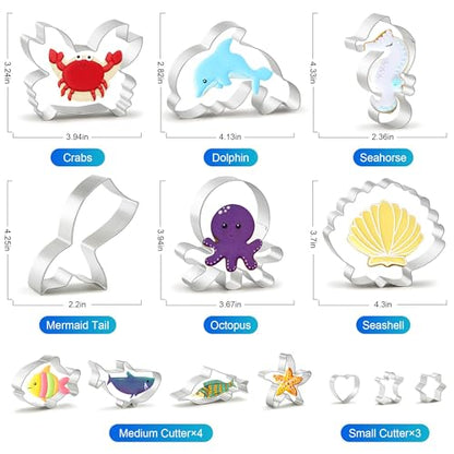 ESDOPA Ocean Creature Cookie Cutters Set, 13PCS Metal Marine Species Shapes Baking Mold, Under the Sea Animals Cookie Cutter for Kids Birthday Party DIY Cake Decoration