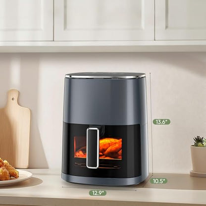 KMFurnila Air Fryer, 6QT Square Airfryer with Visual Window, 400°F Fast Heating Air Fryers Oven with Timer, Auto-Off, Non Toxic & Non Stick, Multiple 12 Modes for Roast, Bake, Dehydrate, Fry, Reheat
