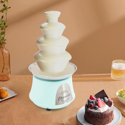 GDIFLS 4-Tier Chocolate Fountains Blue - Commercial Chocolate Melter with Stainless Steel Basin, 110V Party Fondue Fountain for Weddings, Birthdays & Events (Baby Blue, 17" Height) (BABY BLUE)
