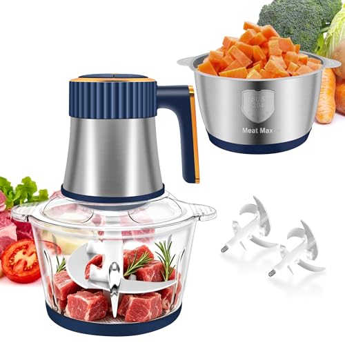 Food Processor, 5 Speed Meat Grinder with 2 Bowls(8 Cup+8 Cup), Blue