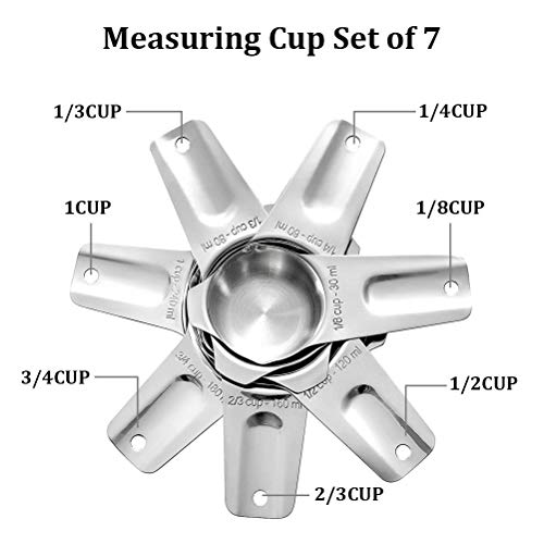 Measuring Cups Stainless Steel 7 Piece Stackable Set for Dry or Liquid Ingredients Measurement - Kitchen Gadgets & Utensils Metal Measuring Cups Best for Cooking & Baking