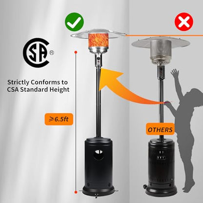 Omnarevo 50,000 BTU Propane Patio Heater with Wheels – Outdoor Gas Heater for Backyard, Garden & Restaurant, Powder-Coated Steel Body with Easy Ignition & Safety Shut-Off (w/o waterbox)