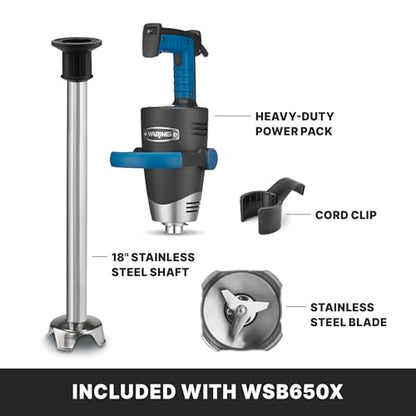 Waring Commercial EvolutionX Immersion Blender, 1.5 Horsepower Motor, 18" Stainless Steel Shaft, Variable Speed, 35-Gallon Capacity, for Professional Hand Blender for Kitchens & Catering, WSB650X