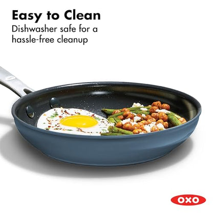 OXO Enhanced 8” Nonstick Frying Pan Skillet, Ceramic PFAS-Free Cookware, Stainless Steel Handle, Eggs & Omelets, Dishwasher & Oven Safe, Storm Blue