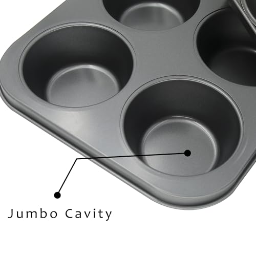 Bakexcel Non-Stick Muffin Pans, 6-Cup Set of 2 Jumbo Baking Pans with a Spatula for Extra-large Muffins & Cupcakes