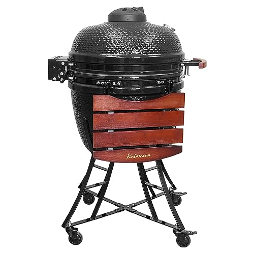 Kalamera 24” Ultimate Outdoor Ceramic Grill Kamado with Cart and Side-wings Black