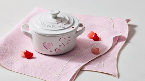 Le Creuset Mon Coeur Collection Stoneware Classic Round Mini Cocotte, 8 Oz., White with Hearts