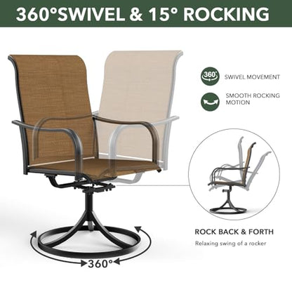 Anmutig 5-Piece Outdoor Patio Dining Set, 40" Round Glass Table with 4 Swivel Rocking Patio Chairs Furniture Set for Kitchen Garden, Backyard, Brown