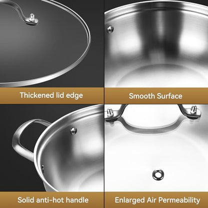 LOLYKITCH 14 Inch Tri-Ply Stainless Steel Sauté Pan with Lid,Everyday Pan,Kadhai,Large Skillet,Jumbo Cooker,Induction Deep Frying Pan,Dishwasher and Oven Safe.(13-3/4 Inch 7 Quarts)