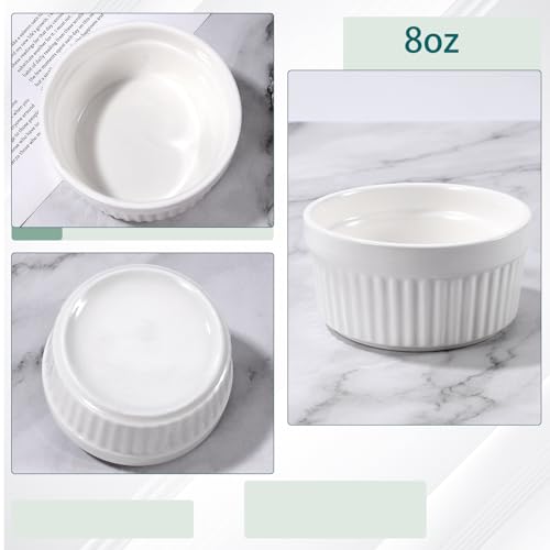 12 Pcs Ceramic Ramekins Oven Safe, Creme Brulee Ramekins for Baking, Small Bowls Dipping Sauce Dish Classic Style, Set of 12（2.5 oz 5 oz 8 oz）
