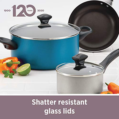 Farberware Dishwasher Safe Nonstick Jumbo Cooker/Saute Pan with Helper Handle -Aluminum, 6 Quart, Blue