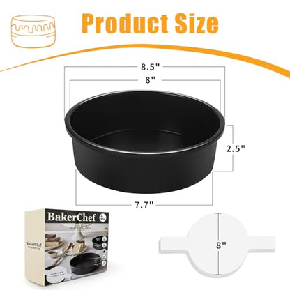 BakerChef 8 Inch Cake Pan Set of 3, Nonstick Round Cake Pans with 110 PCS Parchment Paper, Non-Toxic Carbon Steel Cake Baking Pans, Dishwasher Safe