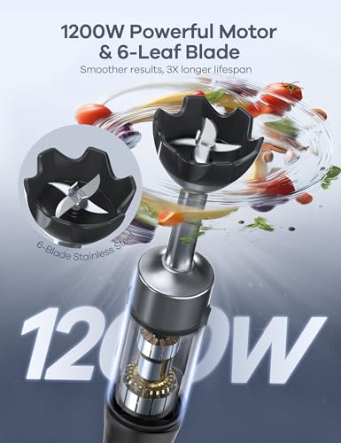 Ganiza Immersion Blender, Max 1200W Heavy Duty Hand Blender with Time Display & Variable Speed Trigger, 9-in-1 Electric Handheld Mixer with Chopper Whisk Frother Beaker Ideal for Soup Puree Smoothies