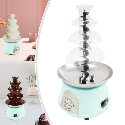GDIFLS 4-Tier Chocolate Fountains Blue - Commercial Chocolate Melter with Stainless Steel Basin, 110V Party Fondue Fountain for Weddings, Birthdays & Events (Baby Blue, 17" Height) (BABY BLUE)