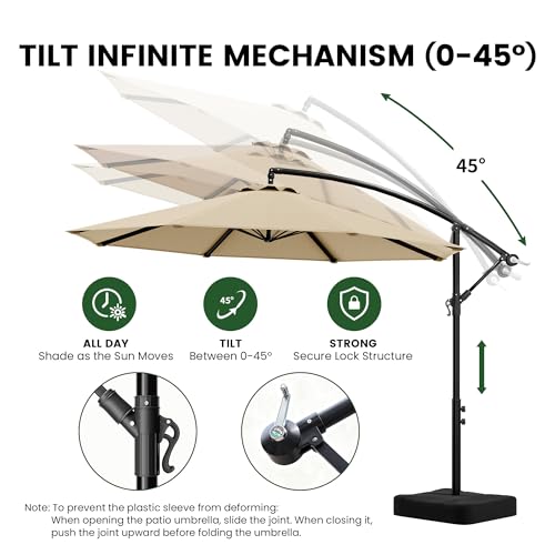 OLILAWN Cantilever Offset Patio Umbrellas, Outdoor 10 feet Large Patio Umbrella with Base Included, Upgraded Yarn-dyed Fabric Shade, Sturdy 8 Rids, 360 Degree Rotation & Easy Tilt Adjustment, for Pool Deck Porch Backyard Garden, Beige