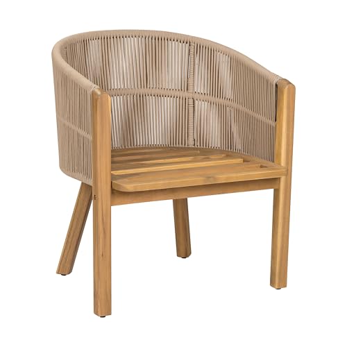 Christopher Knight Home Grotta 9 Piece Outdoor Dining Set, Acacia Wood Patio Dining Table Set with 8 Rope Weave Chairs Beige Cushions Rectangular Outdoor Furniture Set for Garden Patio Backyard