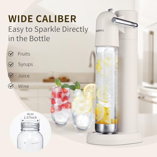 Sparkling Water Machine, Seltzer & Carbonator for Drinks, Soda Steaming Dispenser, Carbonator Machine with 2 BPA Free Bottles(1L), Compatible with Screw-in 60L CO2 Cylinder(NOT Included), White