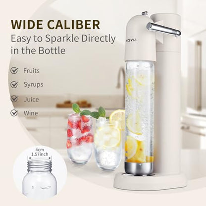 Sparkling Water Machine, Seltzer & Carbonator for Drinks, Soda Steaming Dispenser, Carbonator Machine with 2 BPA Free Bottles(1L), Compatible with Screw-in 60L CO2 Cylinder(NOT Included), White