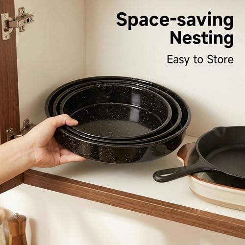 3-Pack Enamel Roasting Pan Set Round Deep Baking Pans Oven Trays10"/12"/14" Cake Pans High Performance Non-Toxic Pizza Pan Cookie Baking Sheets Oven Trays For Cooking Merry Christmas Gift for Mom