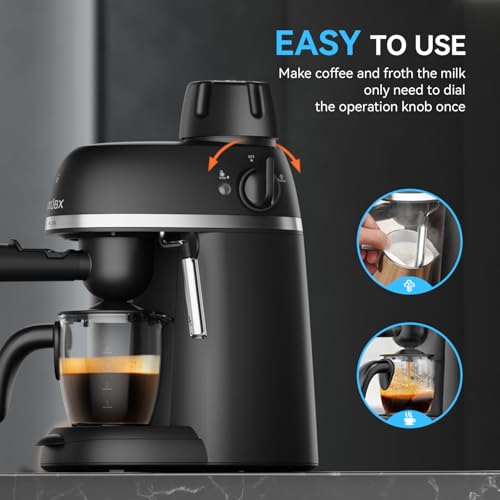 XIXUBX Coffee Machine, 3.5 Bar Espresso & Cappuccino Machine with Steam Wand, Compact Design Coffee Maker for Latte, Safety Lock & Tritan Cups, 800w, Black