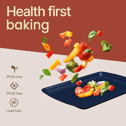 Blue Marble 10-Piece Bakeware Sets, Nonstick Carbon Steel Baking Sheet & Pans, Stackable Space-Saving Bakeware, Dishwasher Safe, Stain-resistant, PFOAPFOSPTFE Free, Oven Safe Up To 450°F (230°C)