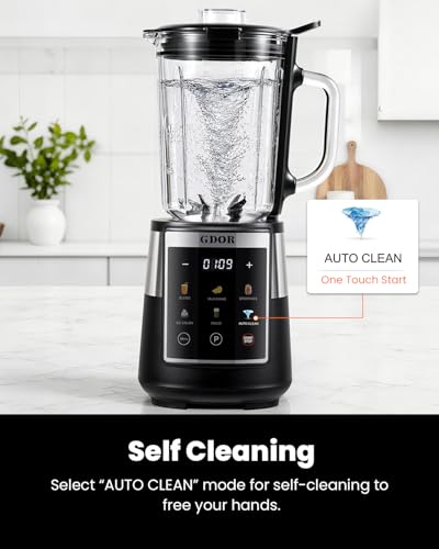 GDOR Professional Blender with 6 Preset Programs, 1300W Smoothie Blender for Ice Crushing & Frozen Fruit, 67 Oz Glass Pitcher & 22 Oz To-Go Cup Combo, Smart Smoothie Maker, Self-Cleaning