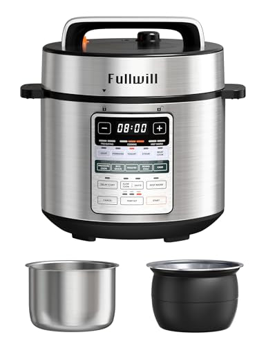 Fullwill Dual-Pot Electric Pressure Cooker,12-in-1 Multi Cooker with 6QT Stainless Steel & 5QT Ceramic Pot,Olla de Presion for Pressure,Rice,Meat Stew,Yogurt Maker