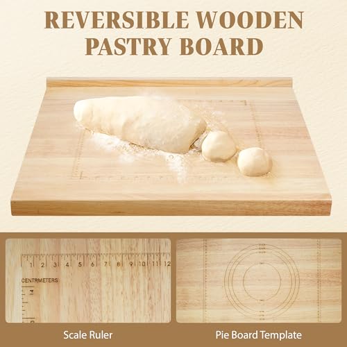 Suuiwau 24 * 20 Solid Wood Cutting Board Countertop Pastry Board with Engraved Ruler and Lip for Kneading Dough Reversible Pastaboard, for Kitchen