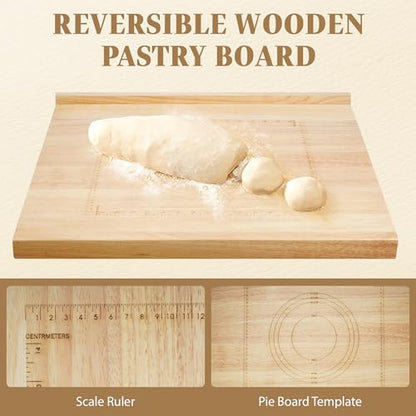 Suuiwau 24 * 20 Solid Wood Cutting Board Countertop Pastry Board with Engraved Ruler and Lip for Kneading Dough Reversible Pastaboard, for Kitchen