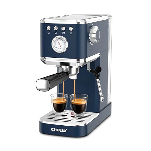 CHULUX Slim Espresso Machine with Milk Frother, 20 Bar Professional Italian Pump Espresso Coffee Machine for Home Cappuccino & Latte Maker, Stainless Steel, Dark Blue