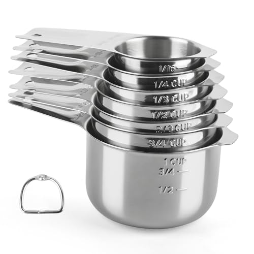 Stainless Steel Measuring Cups Set of 7, Stackable Measure Cups Kitchen Gadgets for Cooking Baking Supplies Tools, Nesting Metal Cup Spoons Easy to Read Markings for Dry & Liquid Measurements Baker
