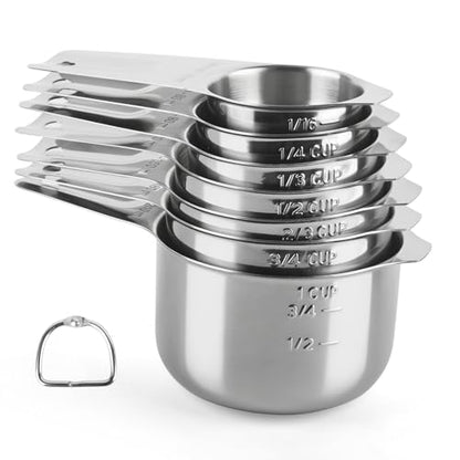 Stainless Steel Measuring Cups Set of 7, Stackable Measure Cups Kitchen Gadgets for Cooking Baking Supplies Tools, Nesting Metal Cup Spoons Easy to Read Markings for Dry & Liquid Measurements Baker