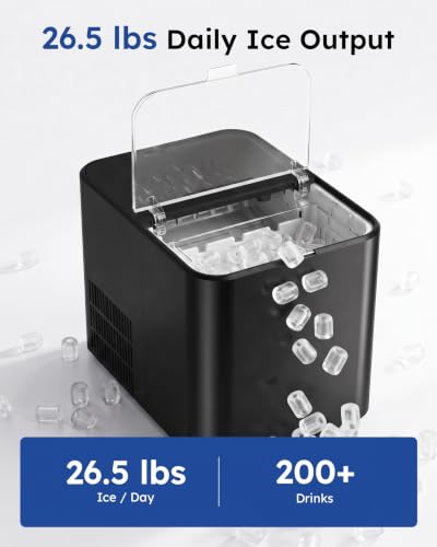 Simzlife Ice Maker Countertop, 26.5 lbs/Day, 8 Bullet Fast Ice in 6 Mins