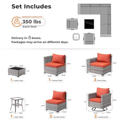 ovios 9 Pieces Patio Furniture Set, Outdoor Wicker Sectional Sofa Couch with 2 Swivel Chairs Coffee Table, Modern Modular Deep Seat Rattan Conversation Sets, Orange Red