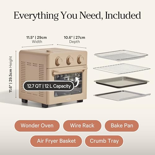 Our Place Wonder Oven | 6-in-1 Stainless Steel Air Fryer Toaster Oven Combo with Basket, Rack, Pan & Tray | Compact 13 QT Countertop Capacity - Toast, Roast, Bake, Reheat, Broil & Steam | Steam