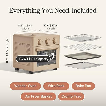 Our Place Wonder Oven | 6-in-1 Stainless Steel Air Fryer Toaster Oven Combo with Basket, Rack, Pan & Tray | Compact 13 QT Countertop Capacity - Toast, Roast, Bake, Reheat, Broil & Steam | Steam