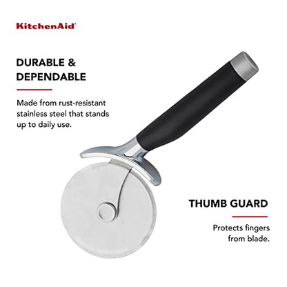 KitchenAid Classic Pizza Wheel with Sharp Blade For Cutting Through Crusts, Pies and More, Built In Finger Guard for Safety and Comfort Grip to Protect Fingers, Dishwasher Safe, 9-Inch, Black