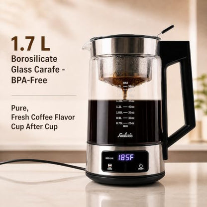 FUNLAVIE 12-Cup Electric Percolator Coffee Pot, 3 Brew Strength Settings