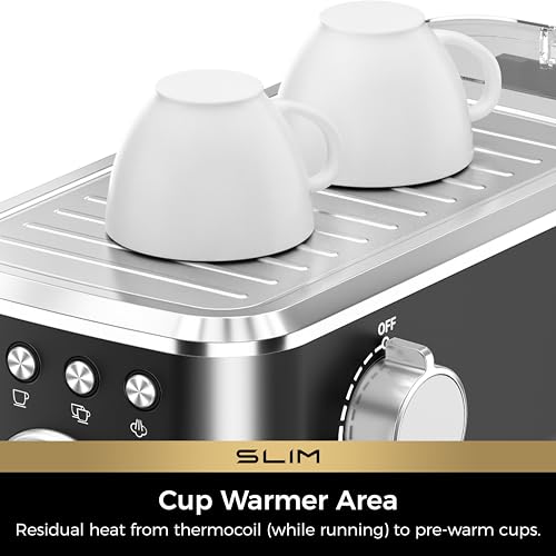 CHULUX Slim Espresso Machine with Milk Frother for Home Cappuccino, Black