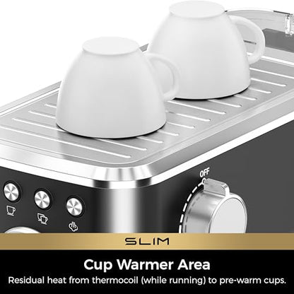 CHULUX Slim Espresso Machine with Milk Frother for Home Cappuccino, Black