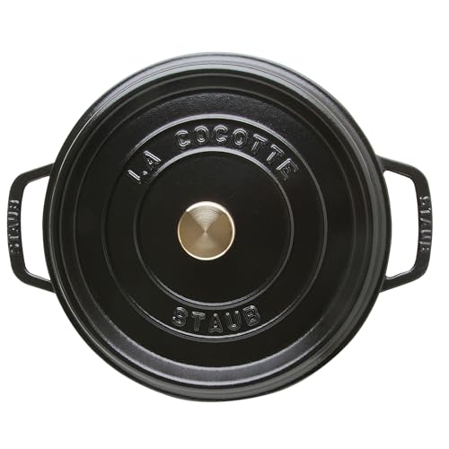 Staub Cast Iron Round Cocotte, Dutch Oven, 4-quart, serves 3-4, Made in France, Matte Black