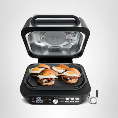 Ninja IG651 Foodi Smart XL Pro 7-in-1 Indoor Grill/Griddle Combo, use Opened or Closed, Air Fry, Dehydrate & More, Pro Power Grate, Flat Top, Crisper, Smart Thermometer, Black