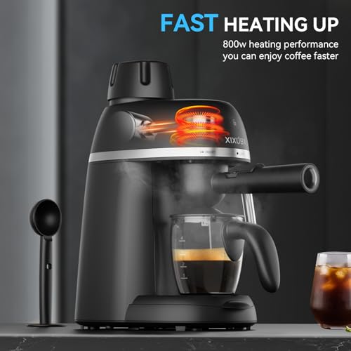 XIXUBX Coffee Machine, 3.5 Bar Espresso & Cappuccino Machine with Steam Wand, Compact Design Coffee Maker for Latte, Safety Lock & Tritan Cups, 800w, Black