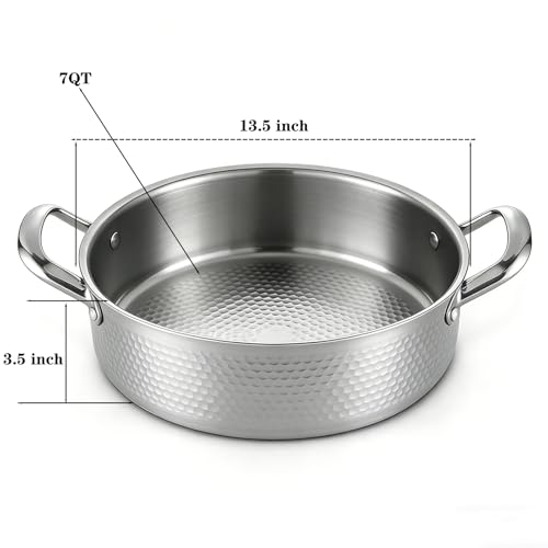 STEHEMO Titanium Hammered Pro Pan, 7QT Saute Pan with Lid, 14 Inch Deep Frying Pan for Cooking, Non-Toxic Skillet, Dishwasher&Oven Safe, Works on All Stoves,7QT