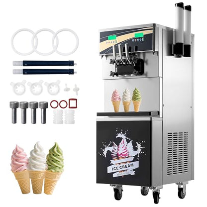 Jocisland 45L/H Commercial Soft Ice Cream Machine, 2900W 3-Flavor Ice Cream Maker, Dual Compressors, 10L*2 Stainless Steel Cylinder, Auto Clean & Pre-Cooling for Restaurants & Bars