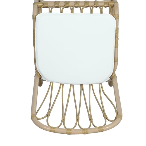 Christopher Knight Home Busby Acacia Wood Patio Dining Set for 4, Square Patio Dining Table and PE Wicker Chairs Set of 4, 5 Piece Outdoor Dining Set with Cushion, Teak+Light Beige