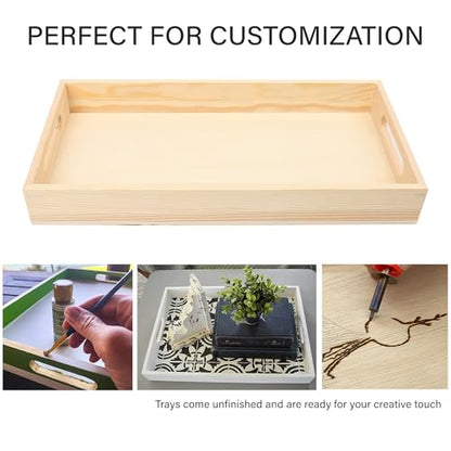LotFancy Wooden Nested Serving Trays, Set of 5, Unfinished Natural Wood Trays with Handles, for Craft and Decor, Food Organizer for Breakfast, Lunch, Dinner