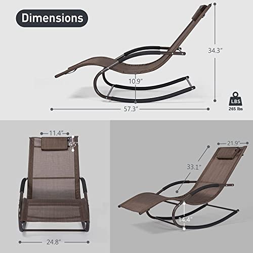 mansion home Outdoor Lounge Chair with Pillow, Patio Chaise Lounge, Brown