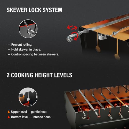 MHH Charcoal Grill for 8 Skewers - Portable Barbecue 16.9""×11.8""×21,2"" Kabob Camp Grills - Foldable Metal Mangal - Kebab Shish - BBQ for EDC Picnic Outdoor Cooking (Skewers Not Included)